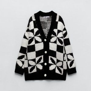 Zara Checkered Knit Jacquard Cardigan (S)